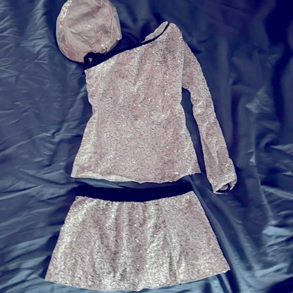 Balara white Sequin Dance Costume 3 piece Set
